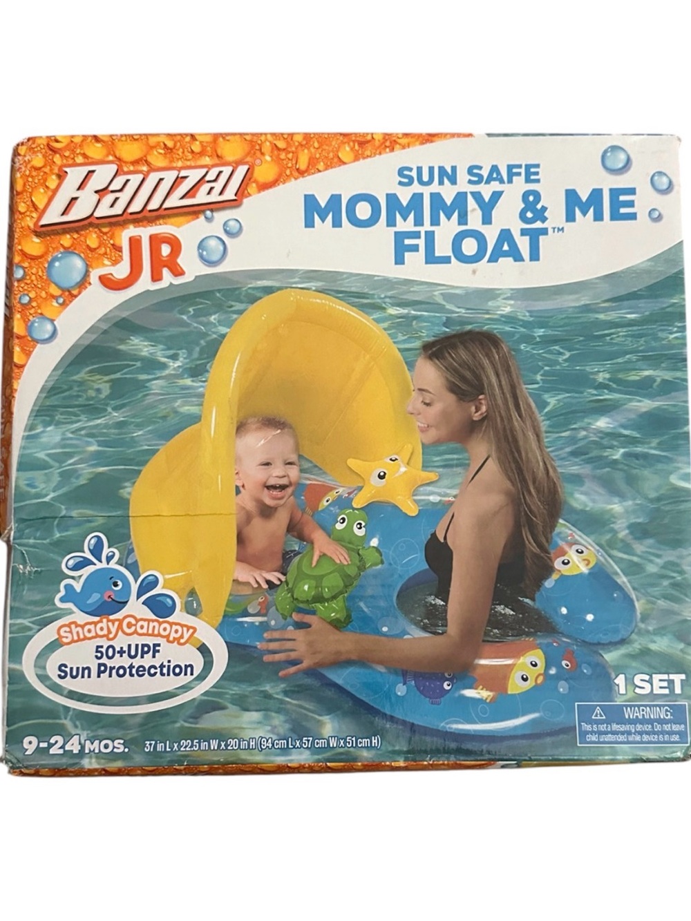 Banzai JR Sun Safe Mommy & Me Float - Yellow Canopy, Blue Ring